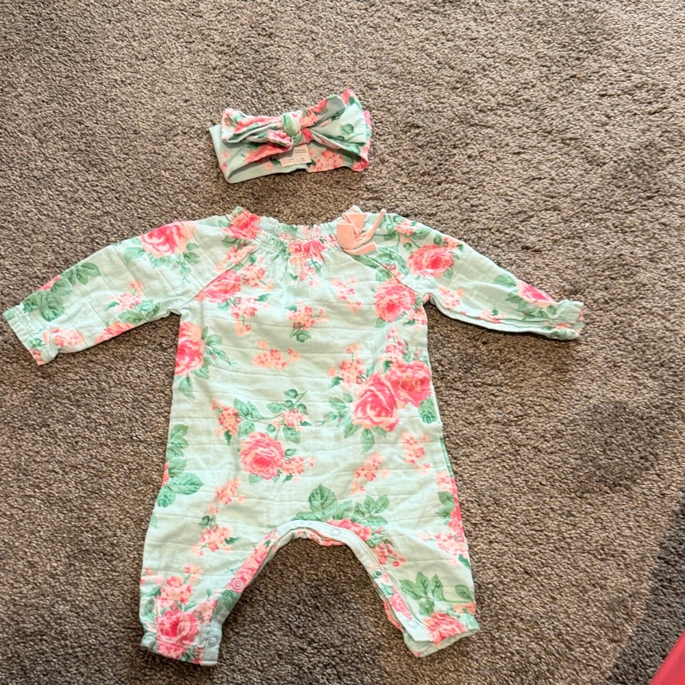 Mud Pie Pink and Green Floral Baby Headband